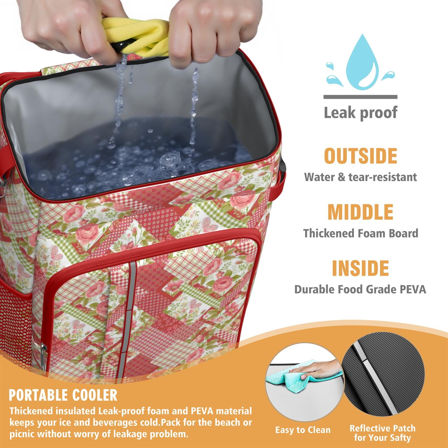 Travel Cooler Bag - Pioneer Flower Camping Beer Cooler Backpack with Bottle Opener- Waterproof Insulated Picnic Backpacks - Cooler Bag for Beach