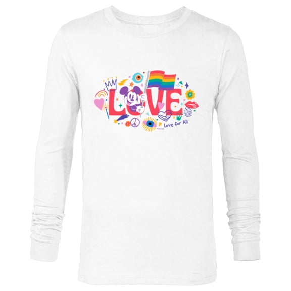 Disney Mickey Mouse Rainbow Pride Flag Love for All Doodles - Long Sleeve T-Shirt for Men - Customized-White
