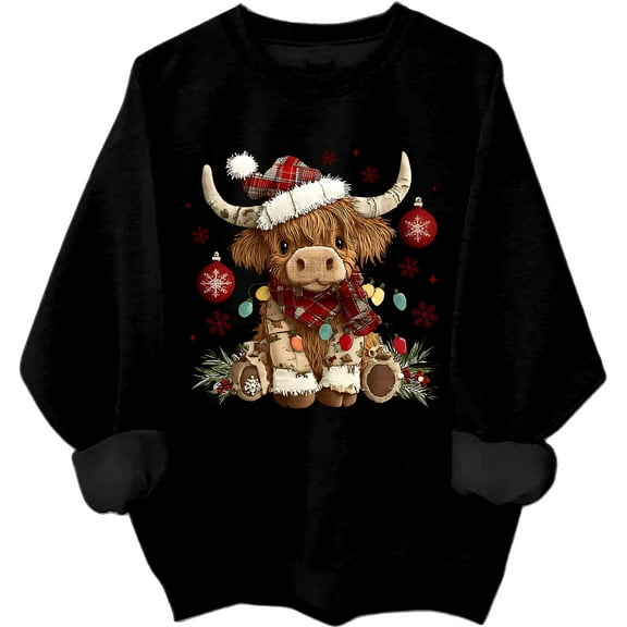 Highland Cow Christmas Sweatshirt Christmas Highland Cow Sweater Cows Lover Santa Hat Shirts
