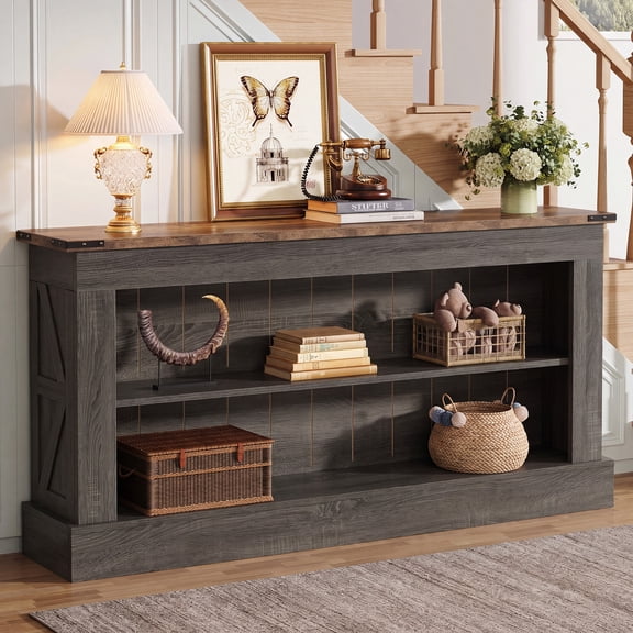 Finmind 63-inch Long Console Tables for Entryway, Narrow Entry Table with Shelf for Living Room, Farmhouse Sofa Console Behind Couch, Gray
