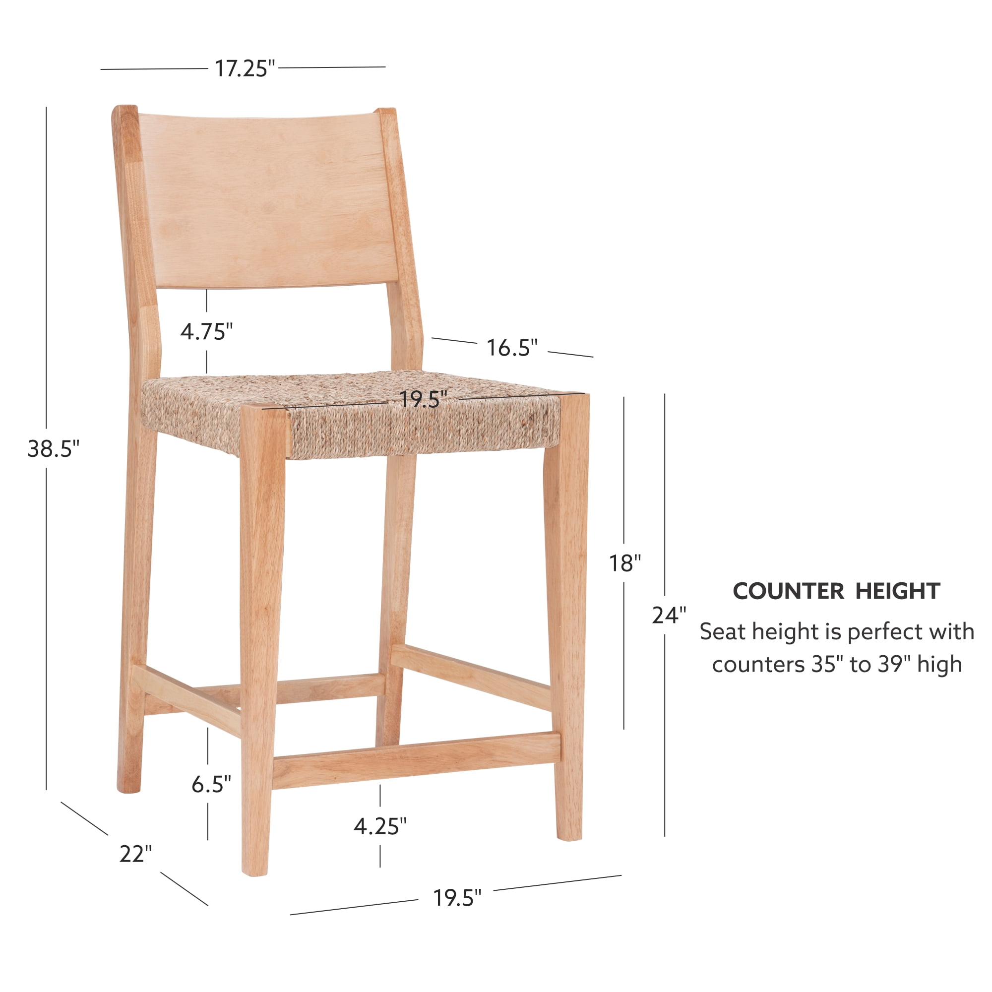 Holden 24" Counter Stools, Set of 2, Natural with Handwoven Seagrass Seat