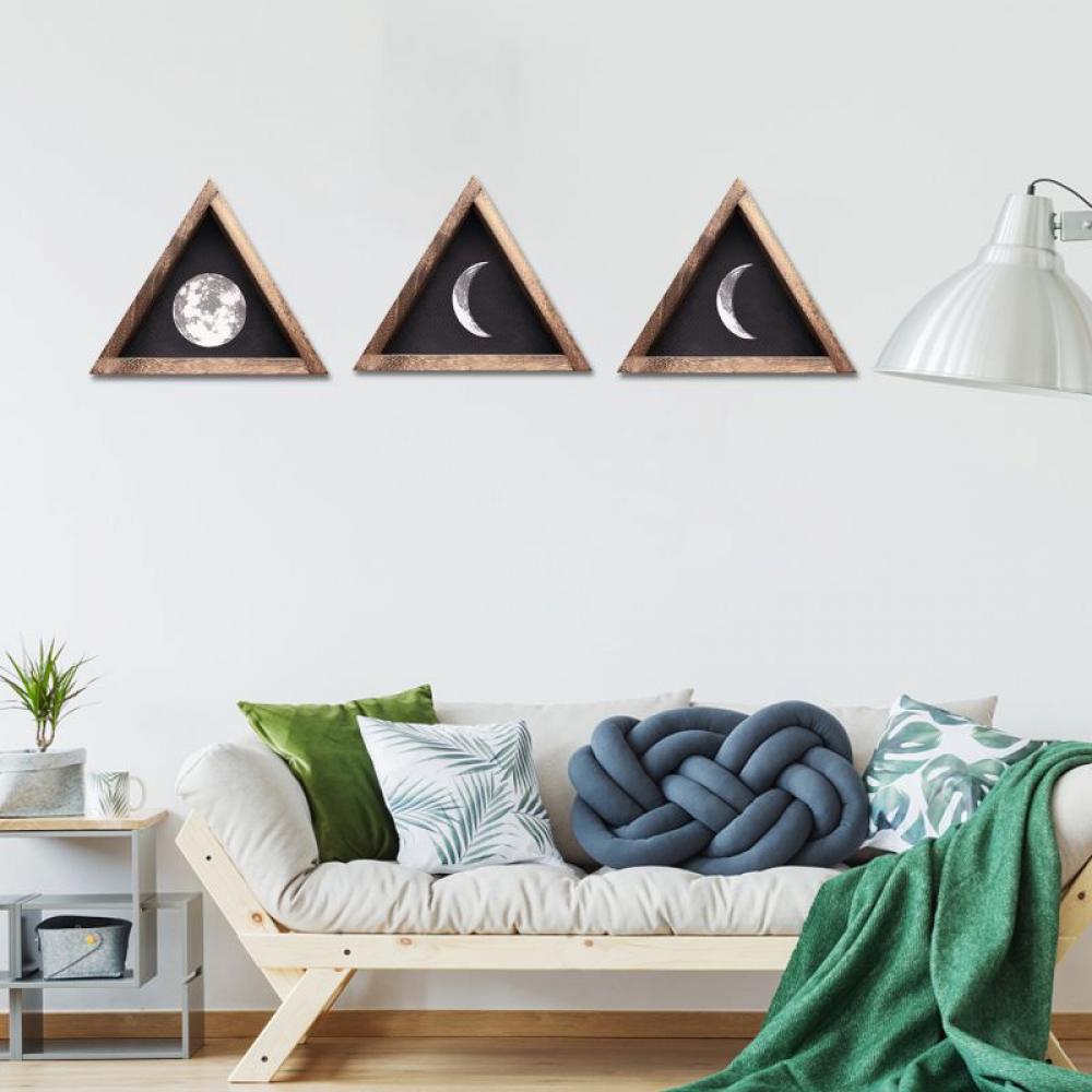 Rustic Moon Phases Wall Decor Wood Signs Moon Trio Framed Full Growth Cycle of the Moon Wall Art