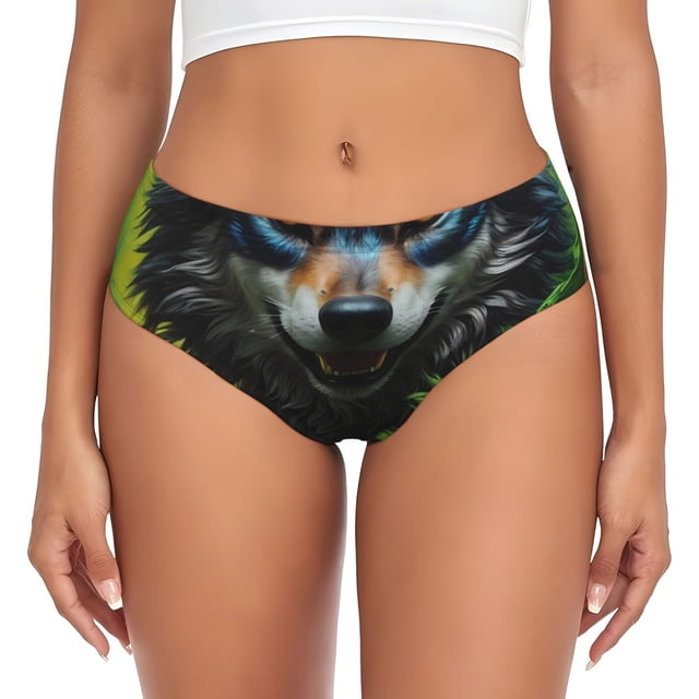Balery Realistic Style Wolf Warrior Ropa Interior de Algodón para Mujer con Dibujo – Braguitas Cómodas y Elásticas, Estilo Clásico-X-Large