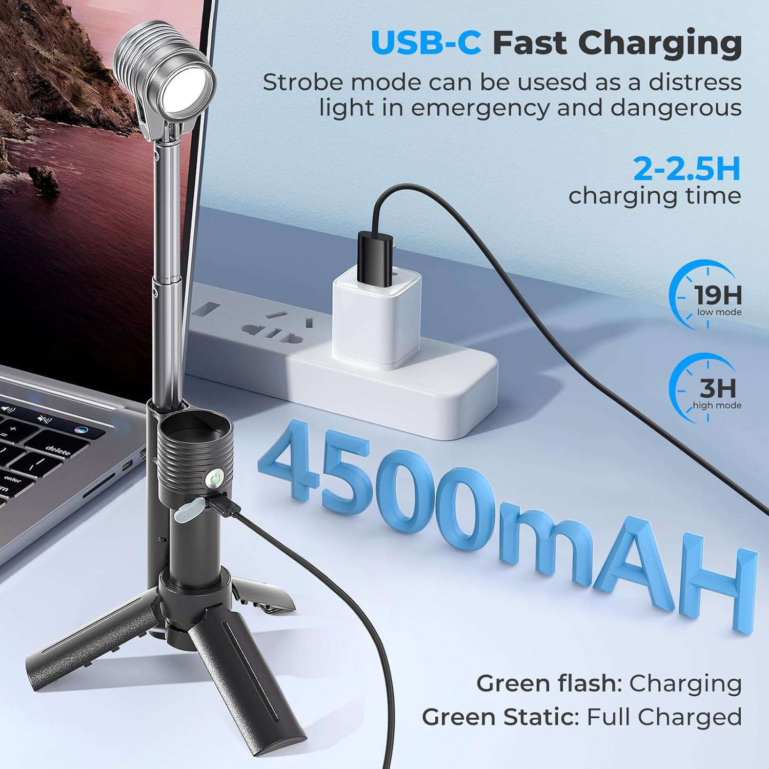 Flashlight Camping Light 2in-1, 180°Flip Double Lamp 8-Mode Rechargeable LED Bright Flash Light Camp Lantern Reading Light Waterproof 4500mAh for Outdoor Home Emergency, Gift for Men Women