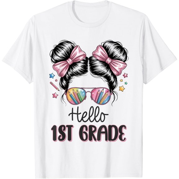 Hello First Grade Coquette Bow Teacher T Shirt All Size S-5XL