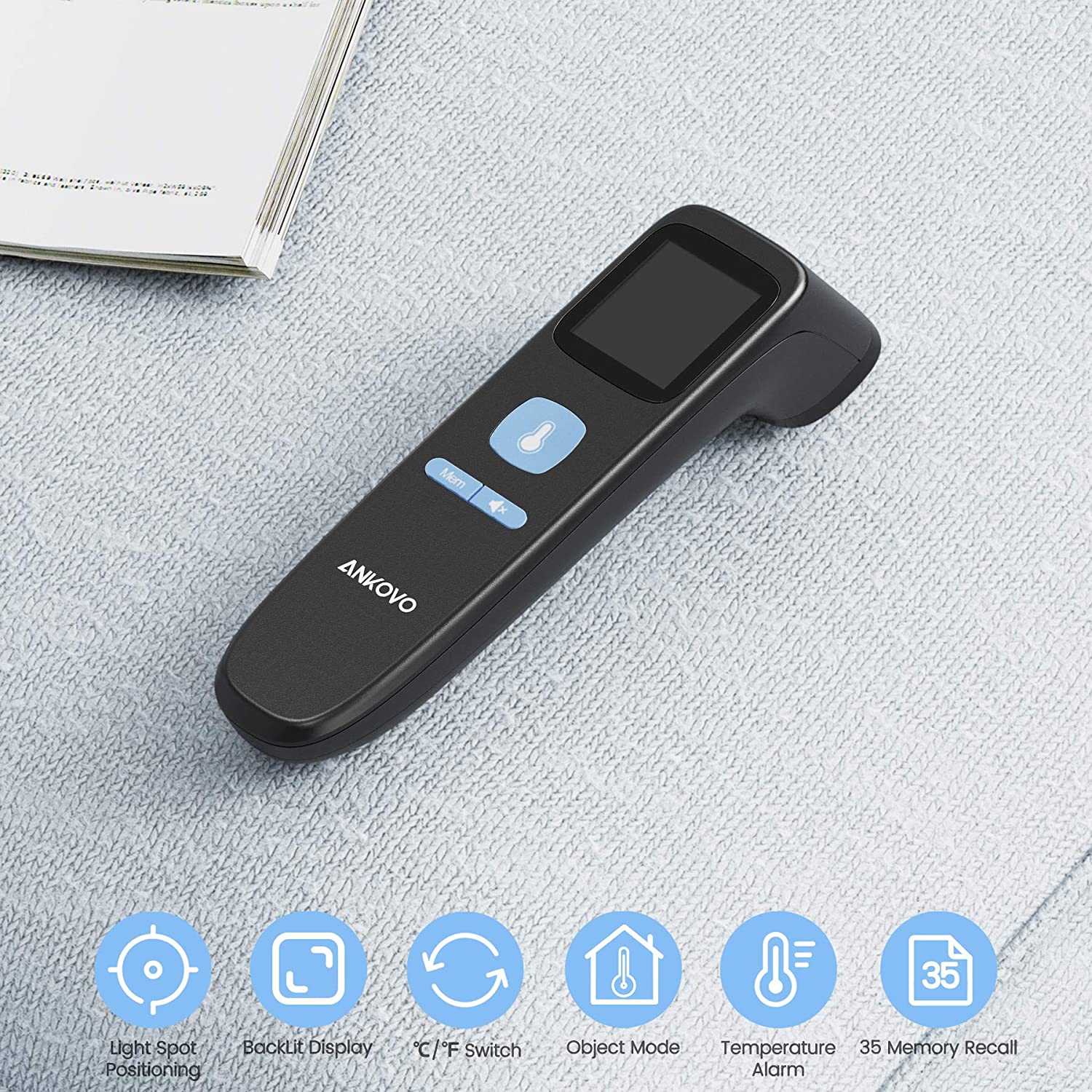 Ankovo Infrared Forehead Thermometer with Fever Alarm photo 3