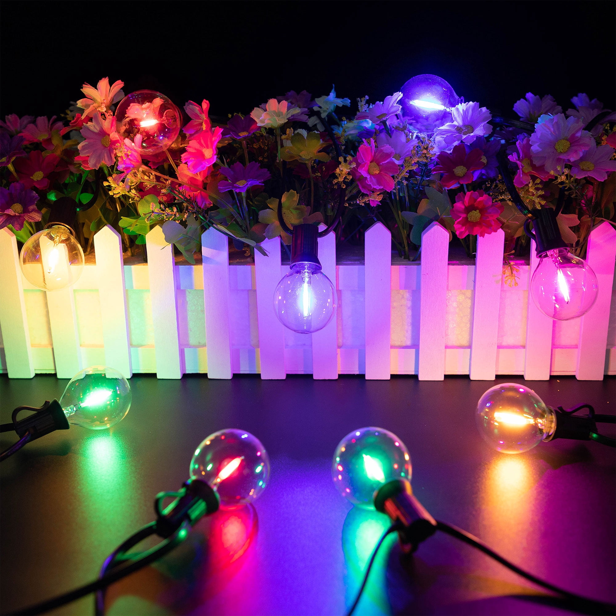 G40 LED Outdoor String Lights, 65Ft Globe Multicolor Christmas Decorations String Light with 50 Colored Filament LED Bulbs, Hanging Outdoor Patio Lights for Outside Backyard Porch Party