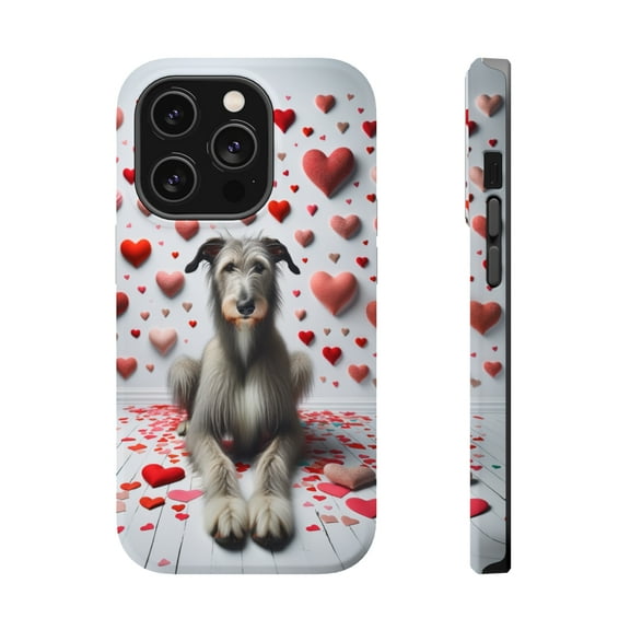 DistinctInk Tough Case for Apple iPhone 15 Pro MAX (6.7" Screen), Compatible with MagSafe Charging - Valentine's Day Irish Wolfhound
