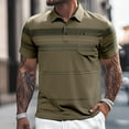 thumbnail image 2 of Men's Polo Shirts Striped Button Collared Short Sleeved Top with Pocket Casual Loose Comfortable Trendy Business Mens Dress Shirts, 2 of 5
