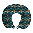 thumbnail image 1 of Geometric Travel Pillow Neck Rest, Illustration of Repetitive Irregularly Triangular Shaped Motifs, Memory Foam Traveling Accessory Airplane and Car, 12", Dark Teal and Multicolor, by Ambesonne, 1 of 2