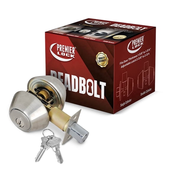 Premier Lock Double Cylinder Deadbolt, Stainless, Keyed Alike, 2 SC1