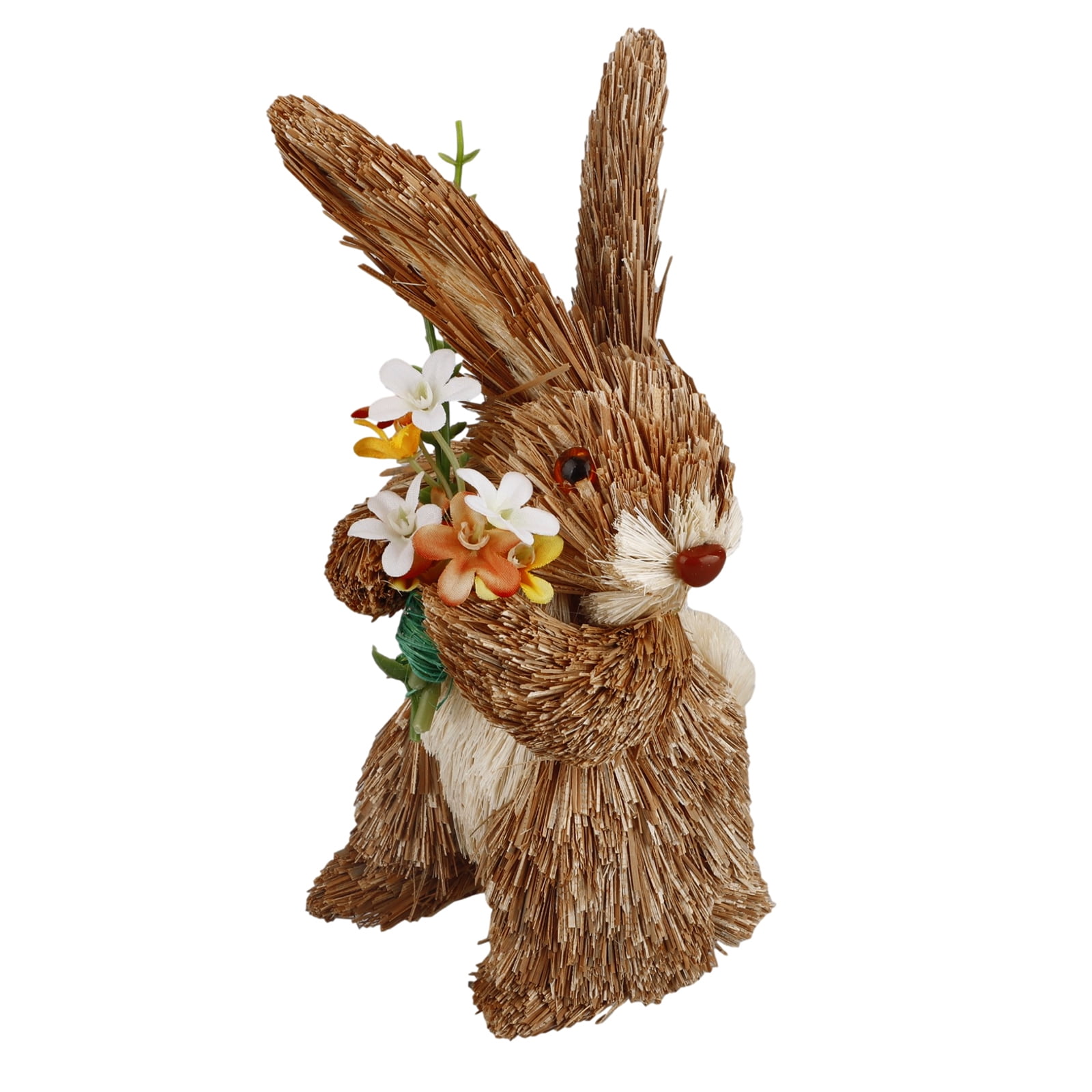 Yirtree Hand Woven Artificial Straw Bunny Rustic Realistic Photography Prop  Multiple Styles Desktop Ornament Standing Rabbit Figure for Garden