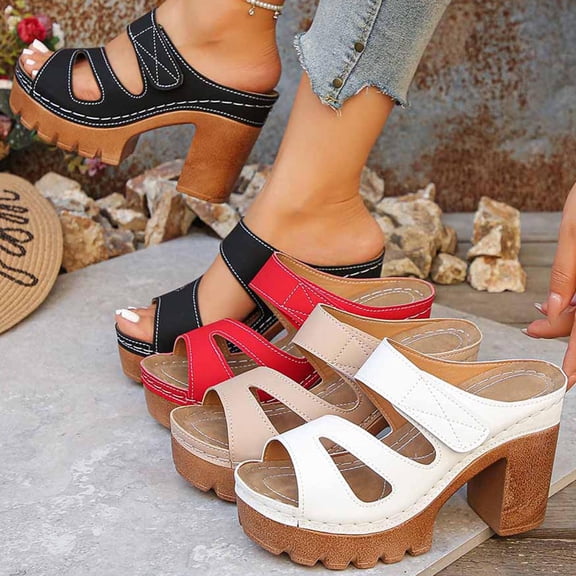 Miluxas Chunky Heels Sandals for Women Open Toe Platform Sandals Comfortable Dressy Summer Walking Sandal Slip on Outdoor Shoes Buckle Ankle Strap Shoe White 9.5(43)