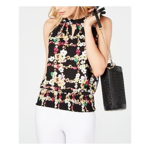 INC Womens Black Floral Sleeveless Halter Top Size: M