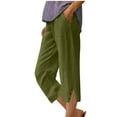 thumbnail image 2 of Deals of Today Abomasnow Womens Plus Size Capris Pants Casual Drawstring Elastic Waist Cropped Pants Lightweight Side Slit Buttons Trim Trousers with Pockets, 2 of 4