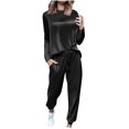 thumbnail image 2 of dGslk Women Satin Long Sleeve Loungewear Set Two Piece Soft Pajama Top and Drawstring Pants Sleepwear Tracksuit Outfit Black XL, 2 of 2