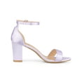 thumbnail image 3 of BLISSFUL STEP Women's Shoes Satin Chunky High Heel Ankle Strap Open Toe Sandals Light Purple 9.5, 3 of 6