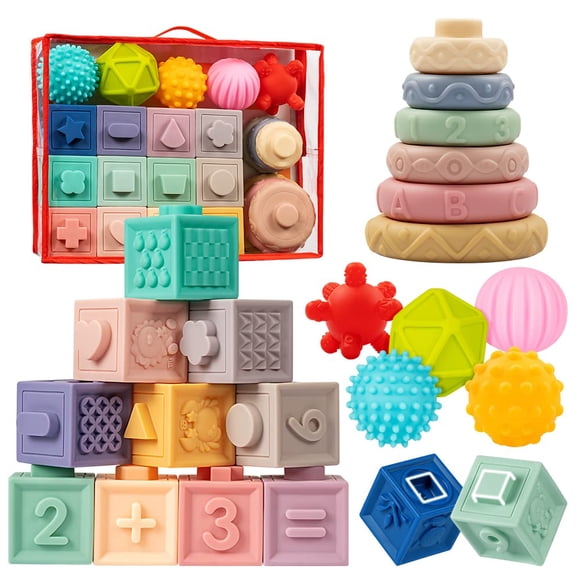 Juego de juguetes Jyusmile Baby de 6 a 12 meses con bloques y bolas apilables