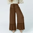 thumbnail image 2 of FUNUONY Women's Wide Leg Pants Flowy Pants for Women Casual Palazzo Trousers Loose Fit High Waisted Drawstring with Pocket Women's Elastic High Waist Wide Leg Beach Loose Pants Coffee L, 2 of 5