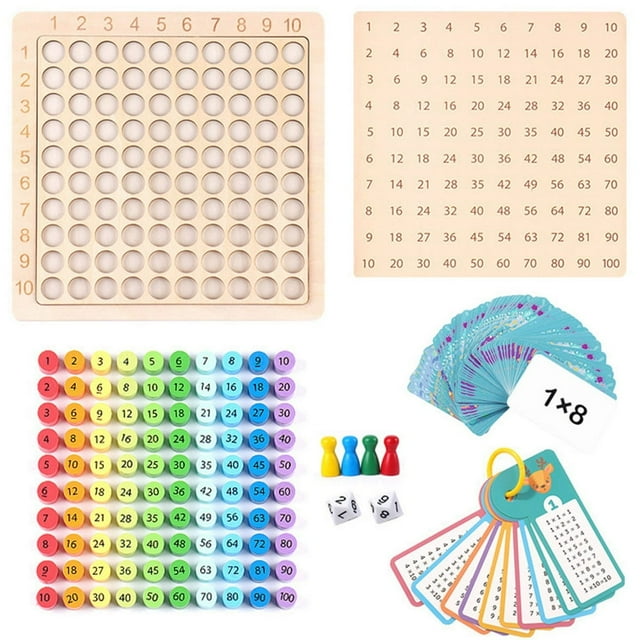 POINTERTECK Wooden Math Multiplication Board Montessori Children Counting Toy with 1 to 10 Times Table Kids Learning Educational Toys Wooden Interactive Math Board Game for Children Over