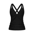 thumbnail image 4 of MGDXOX Women's Deep V Tankni Swimsuits Summer Fashion Bathing Suits Two Piece Solid Color Modest Swimwear Black S, 4 of 9
