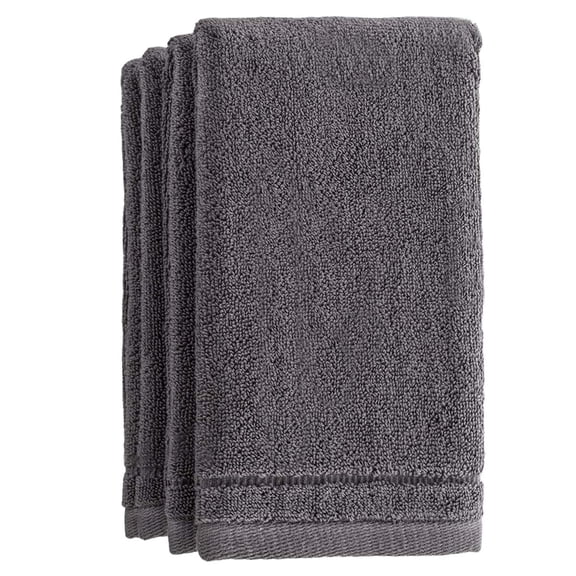 Cotton Terry Fingertip Towels 4 Pack, 11x18 Inches Decorative Bathroom Hand Towels, Super Absorbent Soft Towels for Powder Room, Gift, Grey