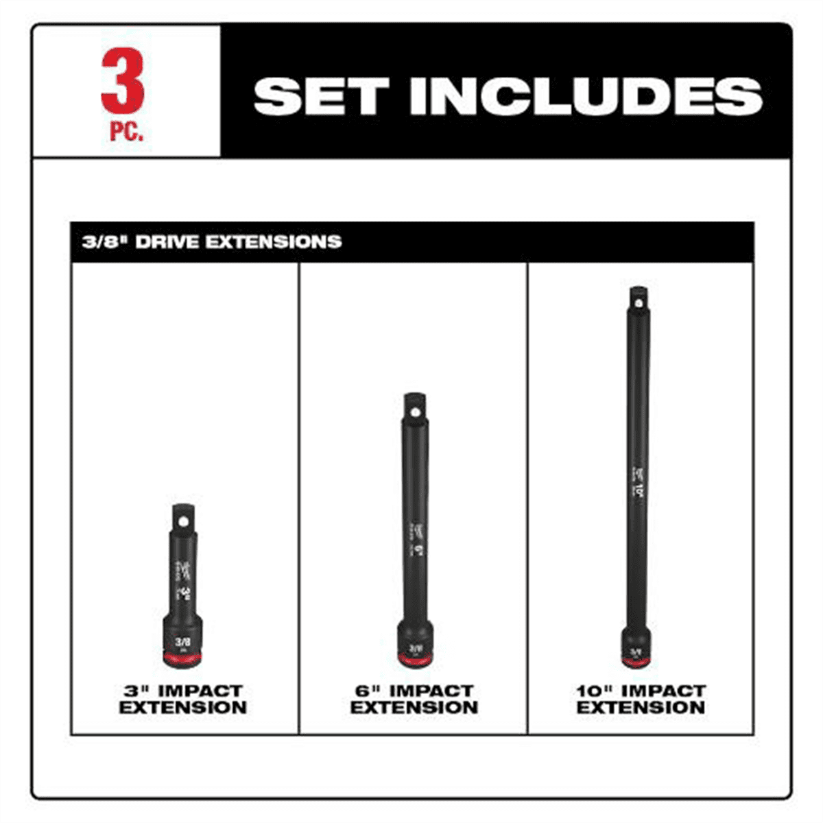 Milwaukee Tool 3PC SHOCKWAVE Impact Duty  3/8" Drive Extension Set