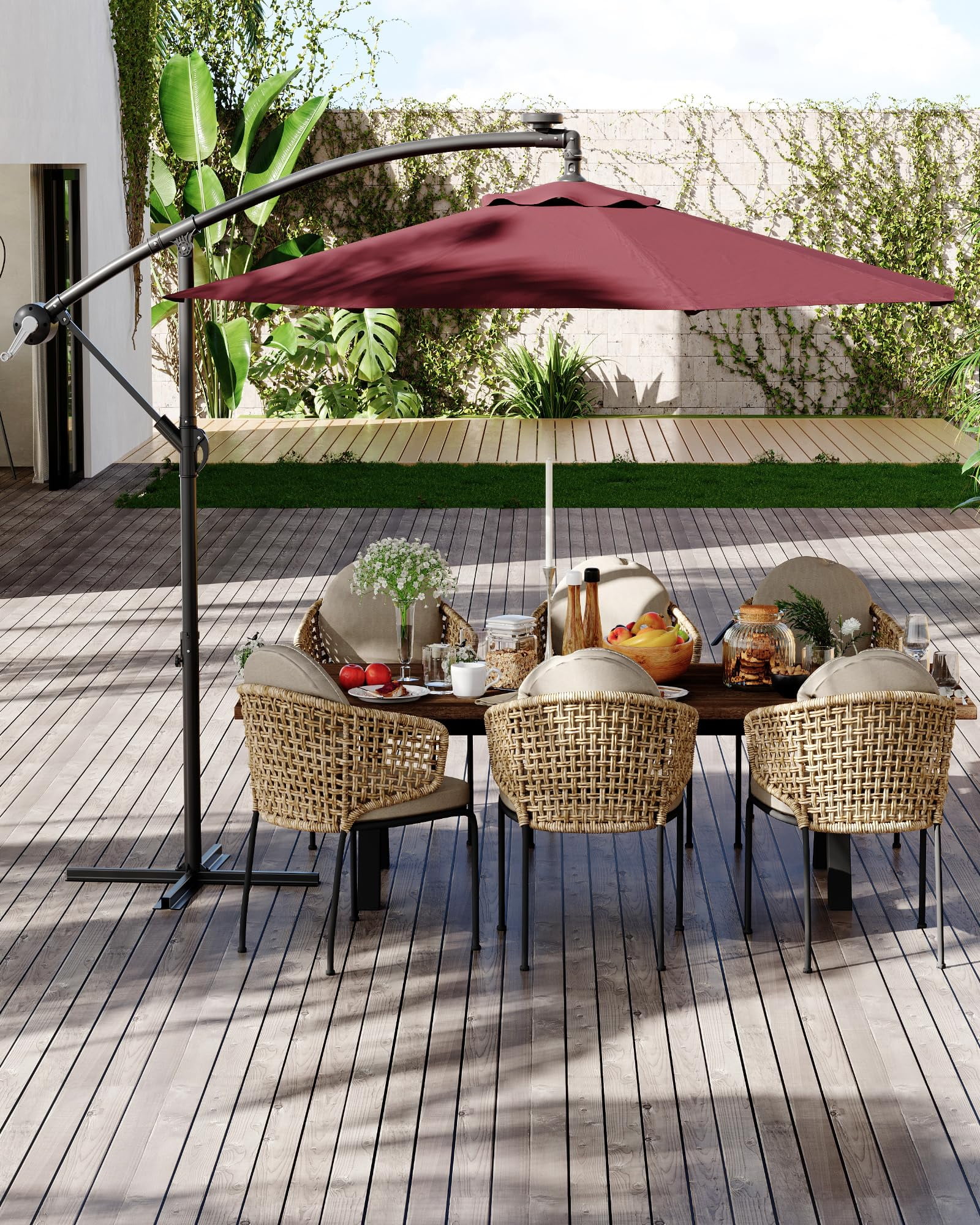 Goldensoil 10ft Patio Umbrellas Offset Outdoor Cantilever Hanging Umbrella with Infinite Tilt,Claret