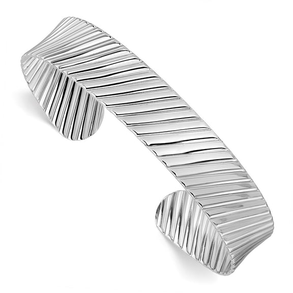 Auriga Fine Jewelry 925 Sterling Silver Rh-plated Polished and Grooved Cuff Bracelet for Women