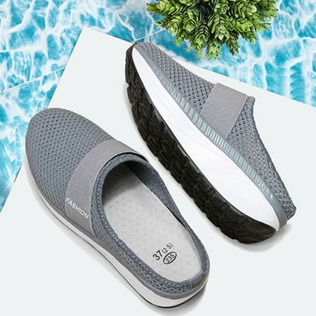 

FAFWYP Womens Casual Knitted Mesh Clogs Comfortable Slip on Loafers Non-Slip Rubber Soles Breathable Beach Mules Shoes
