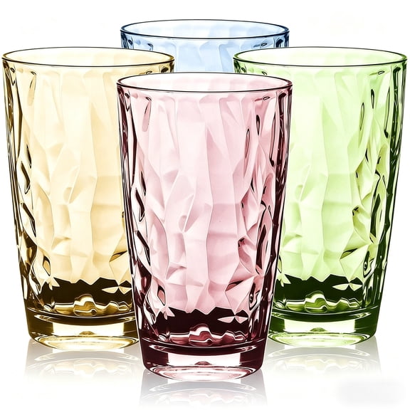 16oz Unbreakable Premium Drinking Glasses, Stackable Tumbler Cups, Plastic Water Cups,Hard Plastic Cups Reusable Kitchen Water Glasses Drinking,Dishwasher Safe,4 Pack