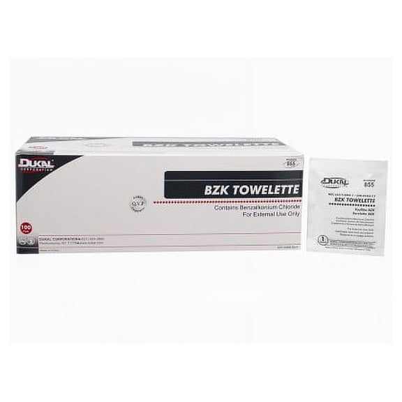 Dukal 855 BZK Towelette 5" x 8", Box/100
