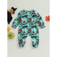 thumbnail image 4 of Liacowi Baby Girls Boys Footies Rompers Halloween Clothes Pumpkin Skull Print Crew Neck Zip Long Sleeve Toddler Fall Bodysuits, 4 of 9