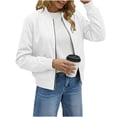 thumbnail image 4 of Dezsed Women's Casual Zip Up Bomber Jacket Lightweight Long Sleeve Windbreaker Coat Thin Sports Outerwear Spring Fall Clothes with Pockets White XL, 4 of 6