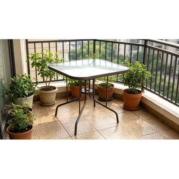 35-Inch Metal Square Outdoor Dining Table, with Umbrella Hole, for Patio Backyard, Brown