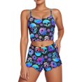 thumbnail image 2 of FASHOFT Halloween Pajamas Women Funny Skeleton Graphic Sleeveless Racerback Tank Top and Shorts 2 Piece Pjs Set Casual Lounge Set Dark Blue L, 2 of 8
