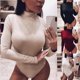 thumbnail image 4 of Yellow Body de manga larga para mujer, cuello falso, cuello alto, leotardo de Color sólido, ajustado, Tops básicos, ropa para discoteca, Otoño e Invierno, 4 of 4