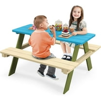 YSNW Kids Picnic Table, Acacia Wood Kids Outdoor Table with Benches, Toddler Patio Furniture Set for Backyard, Garden, Lawn, Gift for Boys Girls 3  (Green)