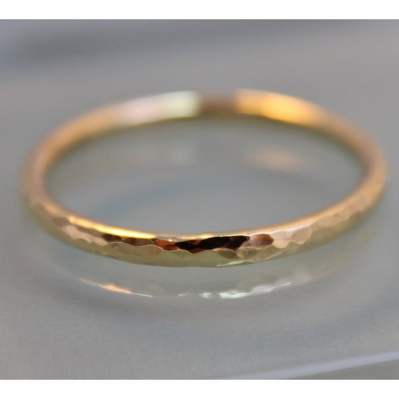 18k Gold Ring Hammered SOLID Yellow Gold 1.3mm Stacking Band Wedding Ring Sustainable Recycled Gold Rose or White Gold Option