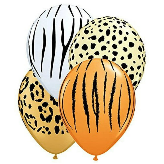 Qualatex Leopard Cheetah Tiger Zebra 24 Count Latex Balloons Wild Safari Jungle Zoo Party Latex Balloons