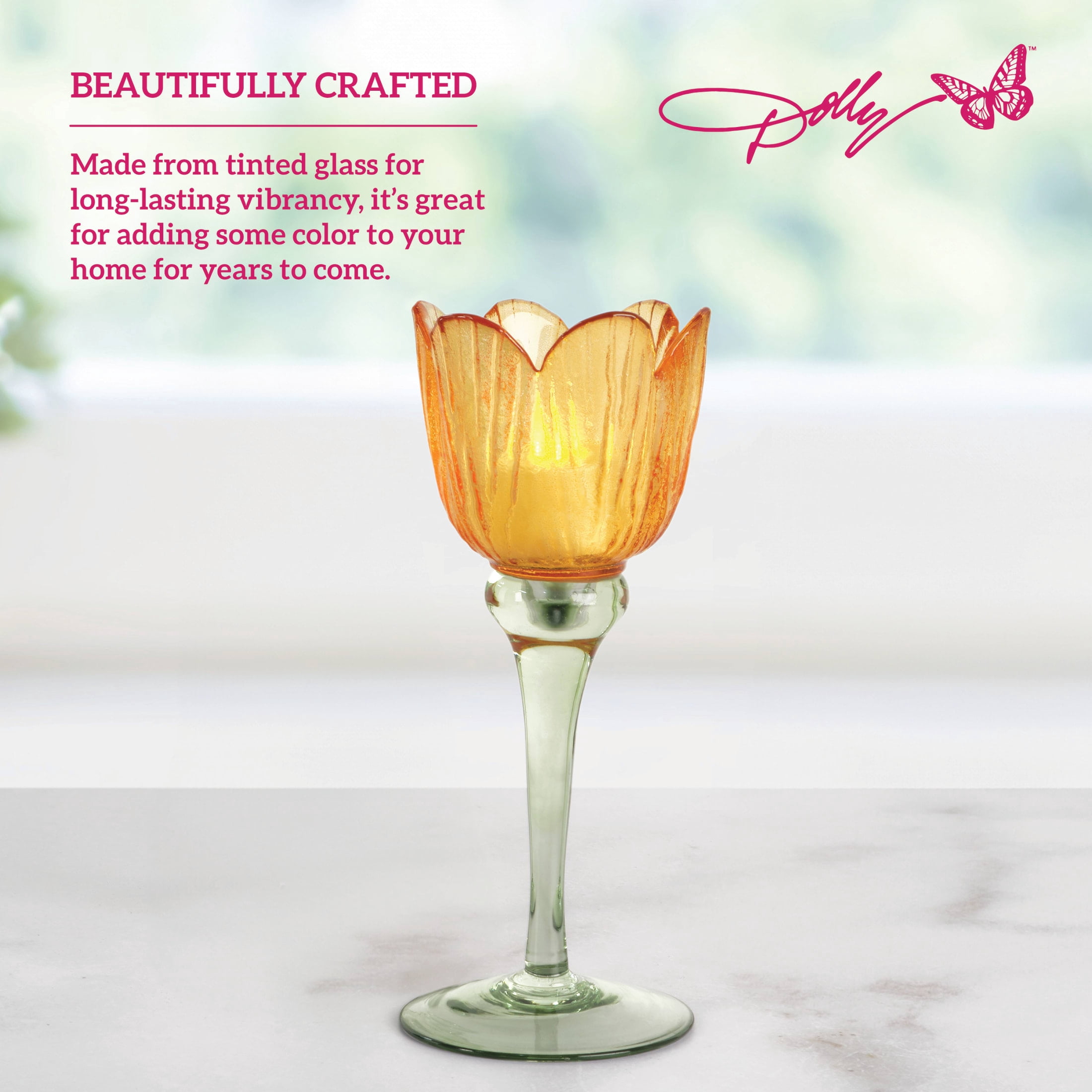 Dolly Parton 7.67 in Orange Glass Candle Holder