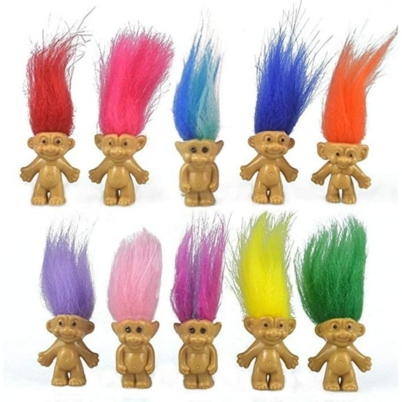 EIMELI Vintage-Style Lucky Troll Dolls Collection - 10PCS Mini PVC Action Figures (1.2 Inch) for Cake Decorating, Chromatic Cute Little Collectible Toys