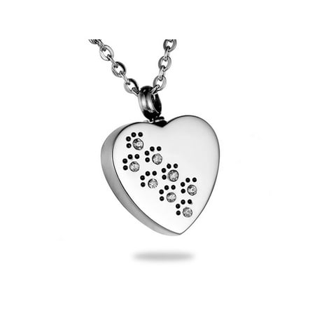 Crystal Dog Paw Print on Heart Cremation Jewelry Keepsake Memorial Urn Necklace