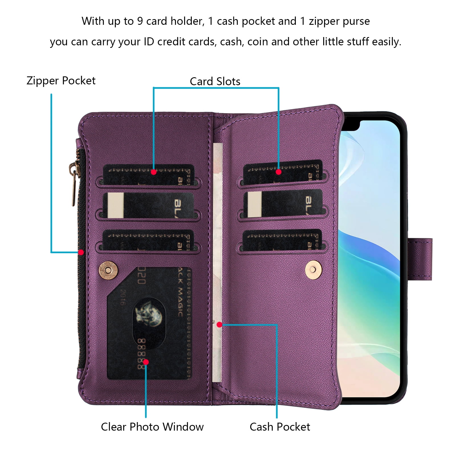 Case for TCL K24 Classic Leather Phone Case with Detachable Wrist Strap Zipper Pocket Card Holder Kickstand Support Wireless Charging Shockproof Cover