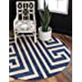 thumbnail image 3 of Unique Loom Tapis Design de Bordure Athens Rond 8' x 8' Bleu Marine/beige, 3 of 10