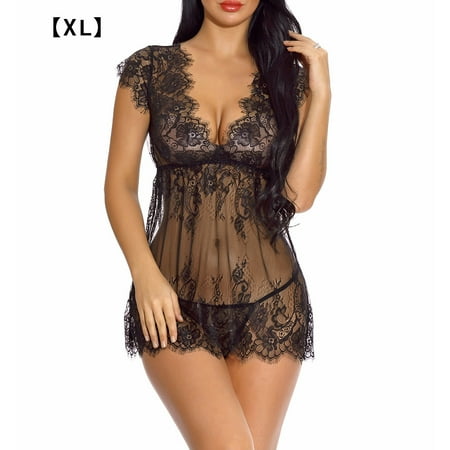 

ELENXS Women Lace Perspective Sleepwear Dress Sexy Underwear Lingerie