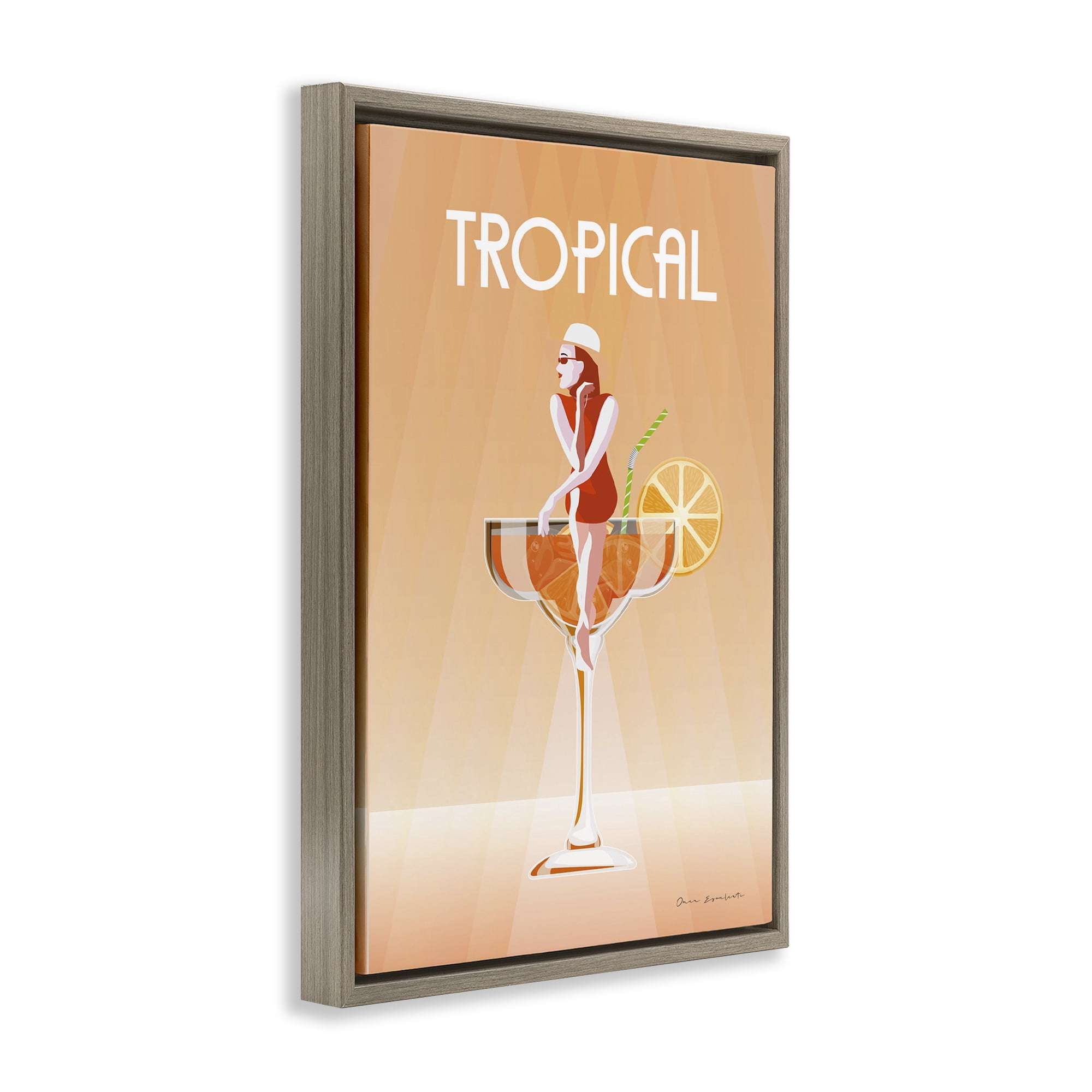 Stupell Industries Tropical Drink Girl Food & Beverage Painting Brown Floater Framed Art Print Wall Art, 21 x 31