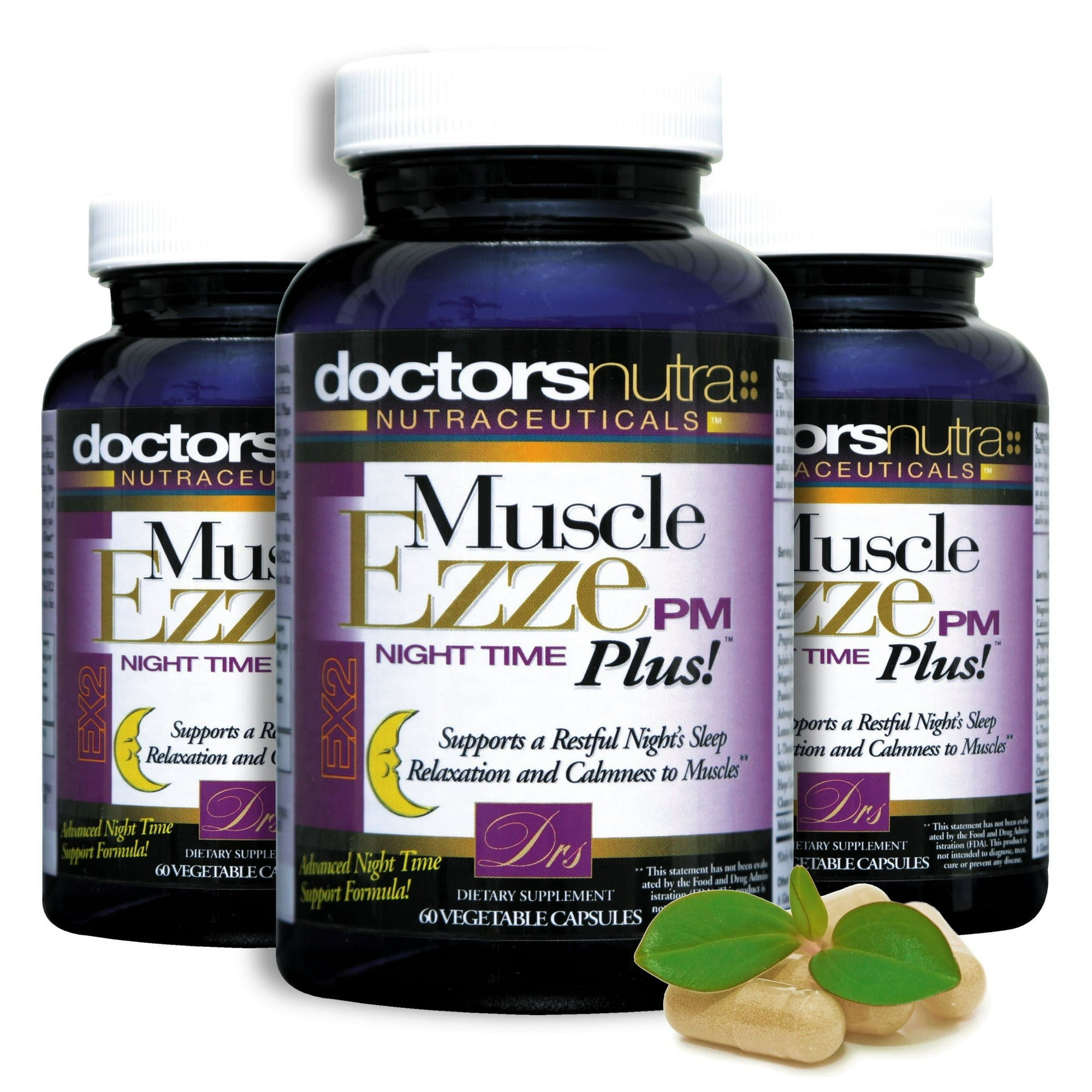(Pack of 3) Natural Sleep Aid Muscle Ezze PM Plus Night Time Capsules by Doctors Nutra Nutraceuticals - Sleep Aid, Nighttime Use, Naturally Derived Ingredients - Safe and Effective - Gluten-Free