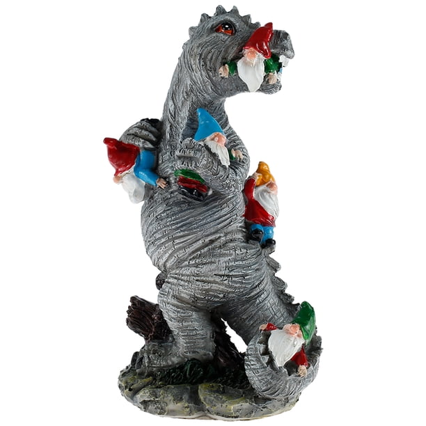 Muyoka Adorno de jardín resina dinosaurio comiendo gnomos figuritas decorativas dinosaurio comiendo gnomos estatua resistente a la intemperie lindo dinosaurio comiendo gnomos escultura para jardín cés Muyoka Hogar
