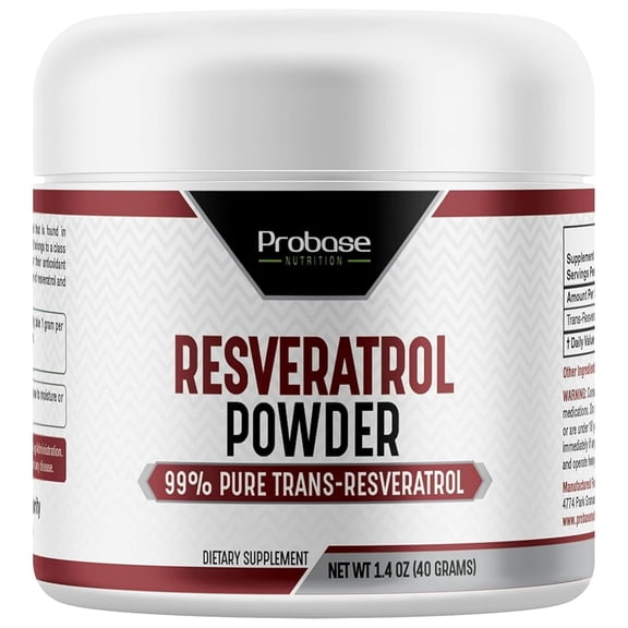 Probase Nutrition Trans Resveratrol Supplement, High Purity Resveratrol Powder for Age Support, 40-Day Supply, 40 Grams
